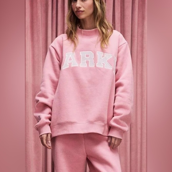 Parke Tops - NWT PARKE Valentine’s Day varsity mock neck sweatshirt in blush/lavender in l/xl